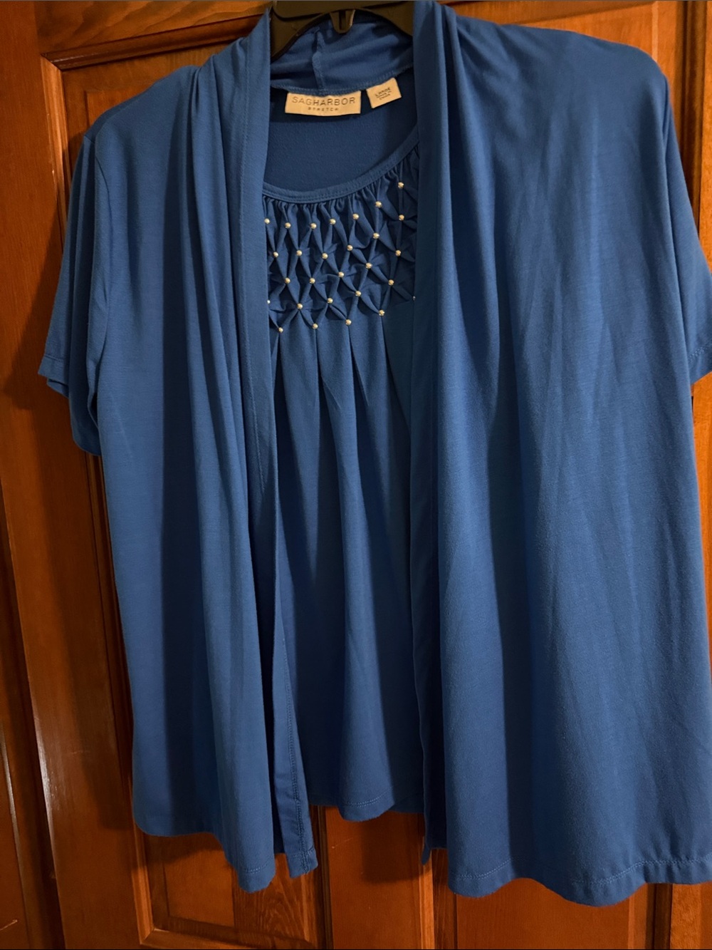 Sag Harbor Royal Blue Embellished Knit Layered Top